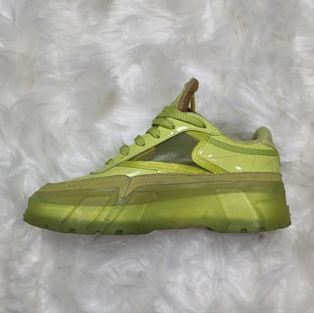 Reebok X Cardi B Club C Chunky Platform Sneakers in High‎ Vis Green Size 36.5